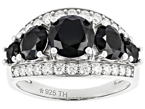 Black And Colorless Moissanite Platineve Multirow Ring 3.24ctw DEW