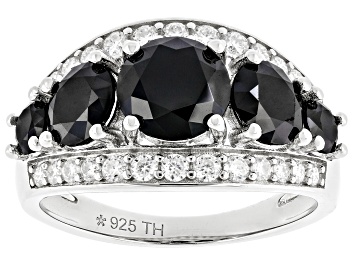 Picture of Black And Colorless Moissanite Platineve Multirow Ring 3.24ctw DEW