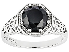 Black Moissanite Platineve Solitaire Ring 1.90ct DEW