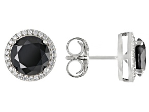 Black And Colorless Moissanite Platineve Halo Earings 4.36ctw DEW