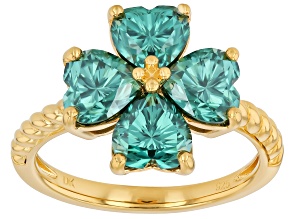 Green Moissanite 14k Yellow Gold Over Silver Clover Ring 3.20ctw DEW.