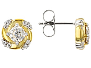 Moissanite Platineve and 14k Yellow Gold Over Silver Earrings 1.24ctw DEW.