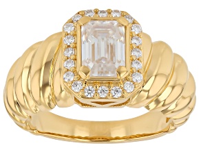 Moissanite 14k Yellow Gold Over Silver Halo Ring 1.28ctw DEW.