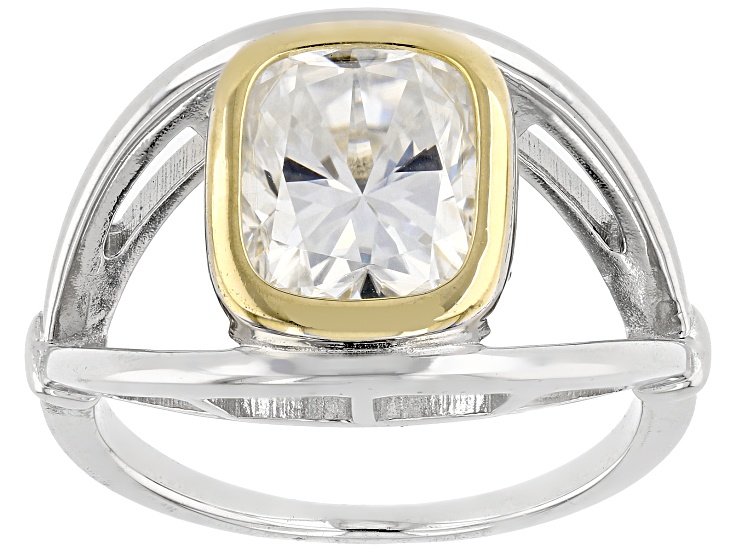 Moissanite Platineve and 14k Yellow Gold Over Sterling Silver Solitaire Ring 3.15ct DEW