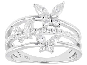 Moissanite Marquise and Round Platineve® Butterfly Ring 0.85ctw DEW