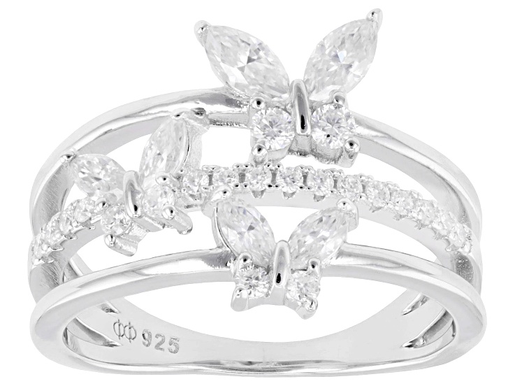 Moissanite Marquise and Round Platineve® Butterfly Ring 0.85ctw DEW