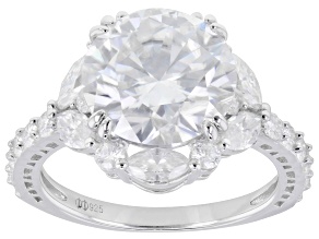 Moissanite Marquise and Round Platineve® Engagement Ring 6.21ctw DEW