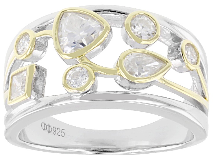 Moissanite Platineve And 14k Yellow Gold Over Sterling Silver Band Ring 1.07ctw DEW