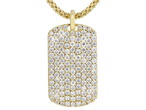 Moissanite 14k Yellow Gold Over Silver Dog Tag Pendant and Chain 1.26ctw DEW
