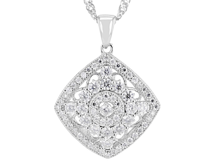 Moissanite Platineve Halo Pendant 1.35ctw DEW