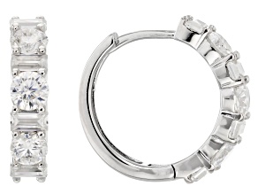 Moissanite Round And Baguette Platineve Hoop Earrings 2.10ctw DEW
