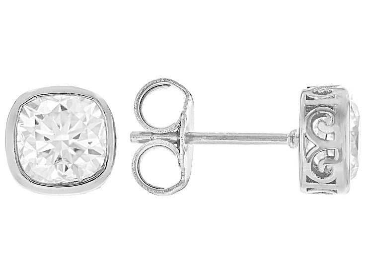 Square Cushion Moissanite Platineve Stud Earrings 2.10ctw DEW