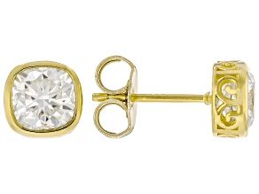 Square Cushion Moissanite 14k Yellow Gold Over Silver Stud Earrings 2.10ctw DEW.
