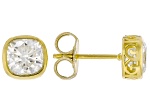 Square Cushion Moissanite 14k Yellow Gold Over Silver Stud Earrings 2.10ctw DEW.