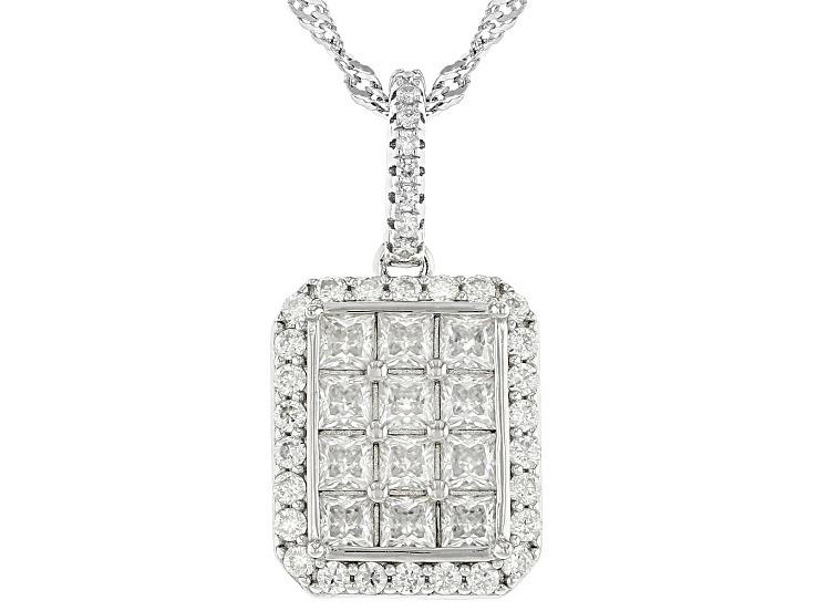 Moissanite Platineve Halo Pendant with Chain 1.79ctw DEW