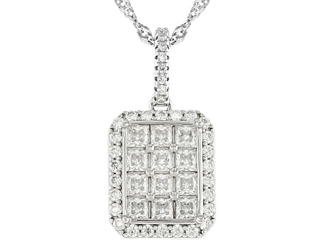 Moissanite Platineve Halo Pendant with Chain 1.79ctw DEW