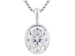 Oval Moissanite Platineve Solitaire Pendant with Box Chain 2.10ct DEW