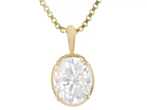 Oval Moissanite 14k Yellow Gold Over Silver Solitaire Pendant with Box Chain 2.10ct DEW