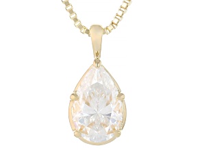 Pear Moissanite 14k Yellow Gold Over Silver Solitaire Pendant with Box Chain 2.10ct DEW