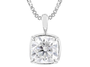 Square Cushion Moissanite Platineve Solitaire Pendant with Box Chain 2.00ct DEW