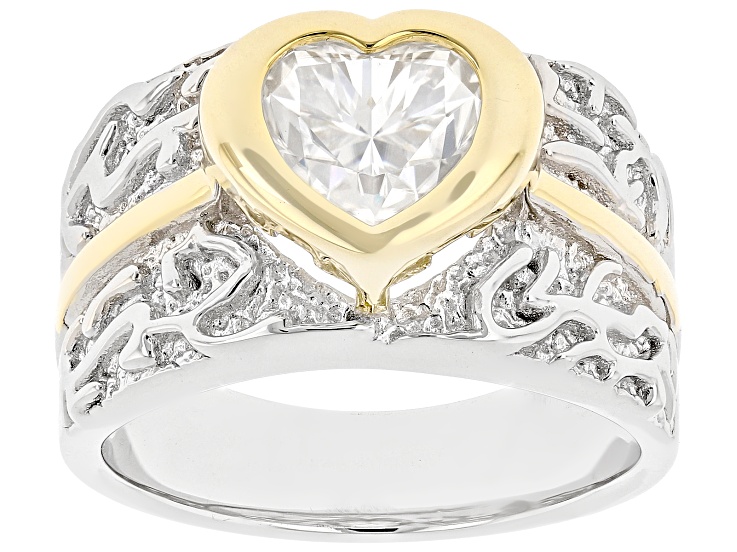 Moissanite Platineve And 14k Yellow Gold Over Silver Solitaire