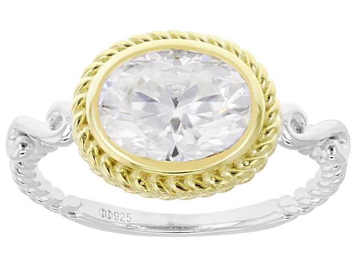 Moissanite Platineve And 14k Yellow Gold Over Silver Solitaire Ring 2.10ct DEW