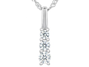 Moissanite Platineve Three Stone Pendant with Chain 0.72ctw DEW.
