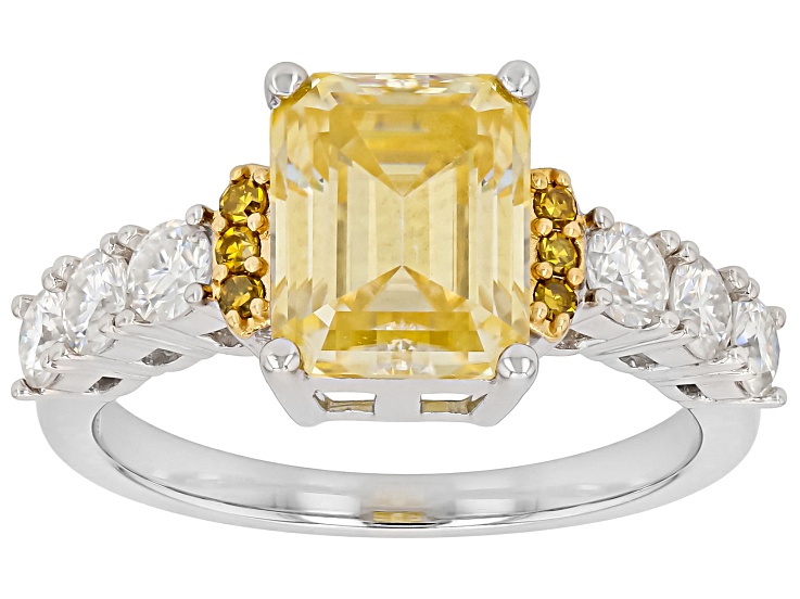 シムシメール　leopard right White gold left 希少 Yellow and Colorless Moissanite with Yellow Diamond Platineve Two
