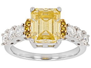 Yellow and Colorless Moissanite with Yellow Diamond Platineve Two Tone Ring 3.18ctw DEW.