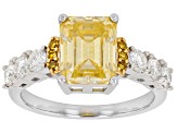 Yellow and Colorless Moissanite with Yellow Diamond Platineve Two Tone Ring 3.18ctw DEW.