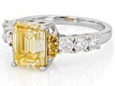 Yellow and Colorless Moissanite with Yellow Diamond Platineve Two Tone Ring 3.18ctw DEW.