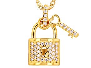 Moissanite 14k Yellow Gold Over Sterling Silver Padlock Pendant 0.44ctw DEW
