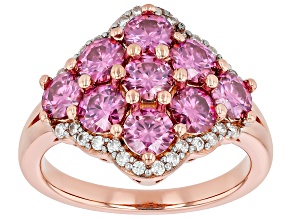 Colorless and Pink Moissanite 14k Rose Gold Over Sterling Silver Cluster Ring 2.35ctw DEW
