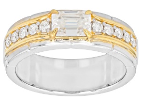 Moissanite Platineve And 14k Yellow Gold Over Silver Men's Ring 1.31ctw DEW