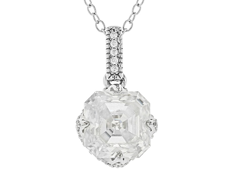 Asscher Cut Moissanite Platineve Pendant 3.39ctw DEW
