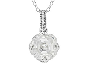 Asscher Cut Moissanite Platineve Pendant 3.39ctw DEW