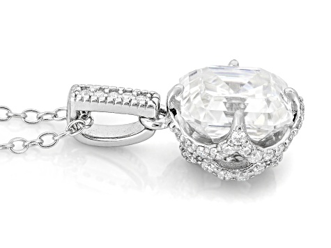 Asscher Cut Moissanite Platineve Pendant 3.39ctw DEW
