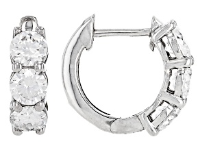 Moissanite Platineve Three Stone Hoop Earrings 1.50ctw DEW