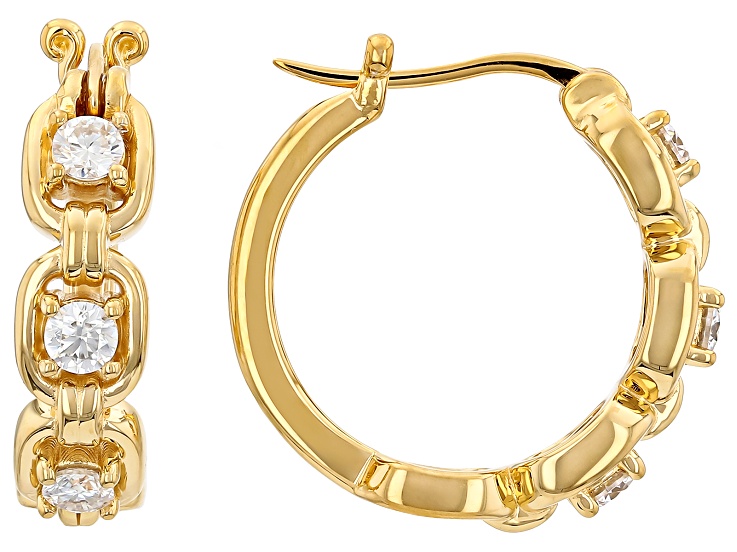 Moissanite 14K Yellow Silver Gold Over Sterling Silver Hoop Earrings 0.60ctw DEW