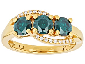 Green And Colorless Moissanite 14K Yellow Gold Over Silver 3 Stone Ring 1.68ctw DEW