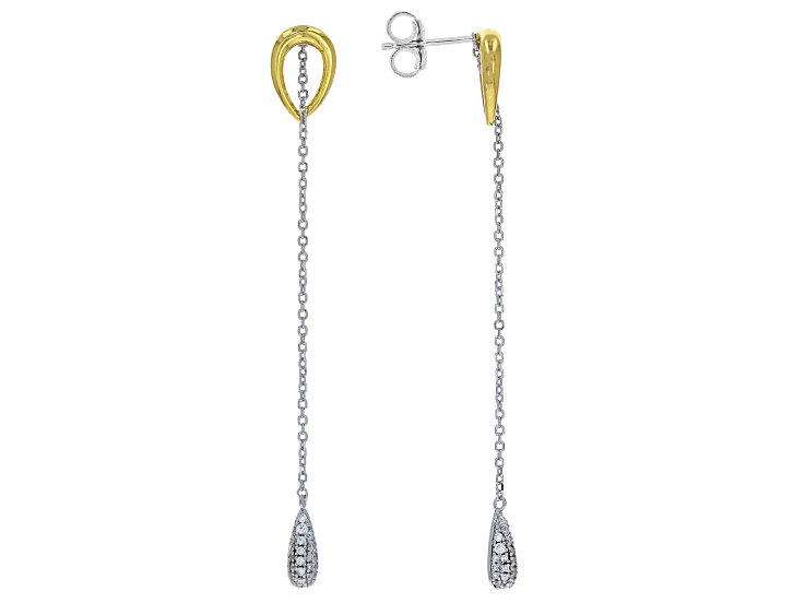 Moissanite Platineve And 14K Yellow Gold Over Silver Interchangeable Earrings 0.32ctw DEW