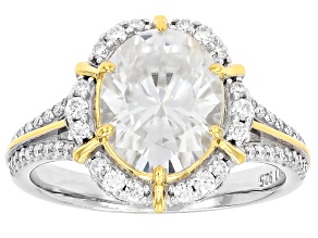 Moissanite Platineve And 14k Yellow Gold Over Silver Ring 3.84ctw DEW.