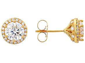 Moissanite 14K Yellow Gold Over Sterling Silver Halo  Earrings 2.96ctw DEW