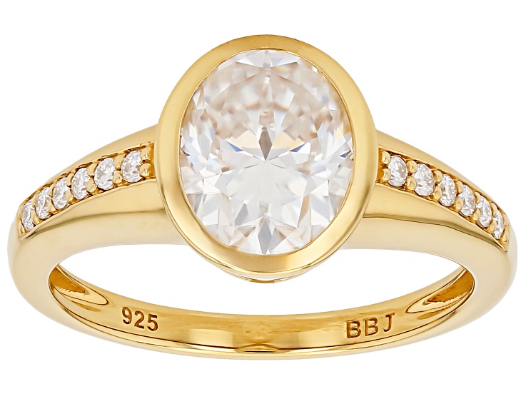 Moissanite 14K Yellow Gold Over Center Design Silver Ring 2.22ctw DEW