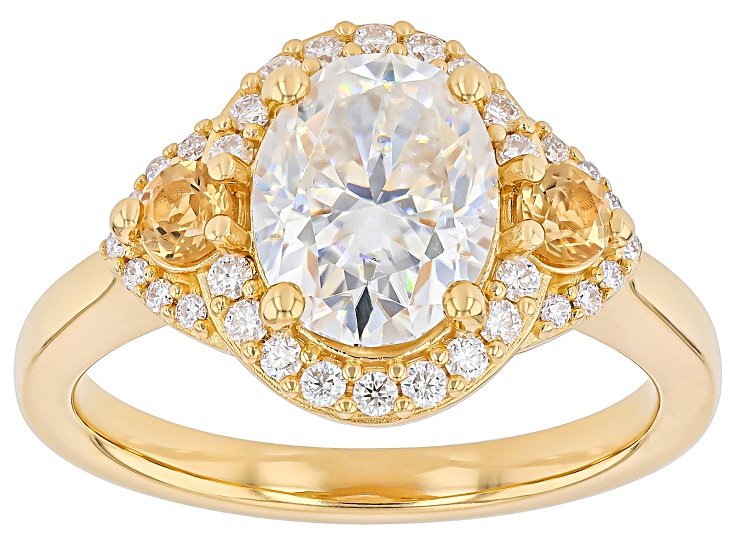 Colorless Moissanite with Yellow Citrine 14k Yellow Gold Over Sterling Silver Ring 2.42ctw DEW