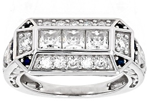 Moissanite And Blue Sapphire Platineve Ring 1.41ctw