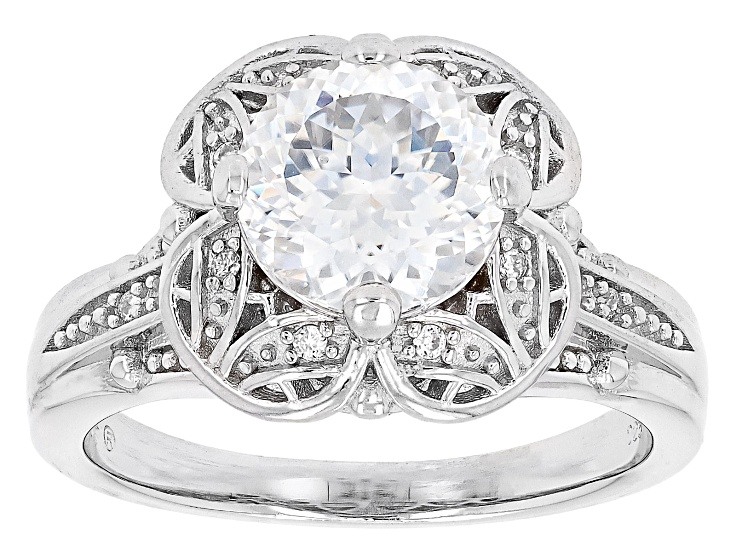 Moissanite Round Portuguese Cut Platineve Engagement Ring 2.34ctw DEW