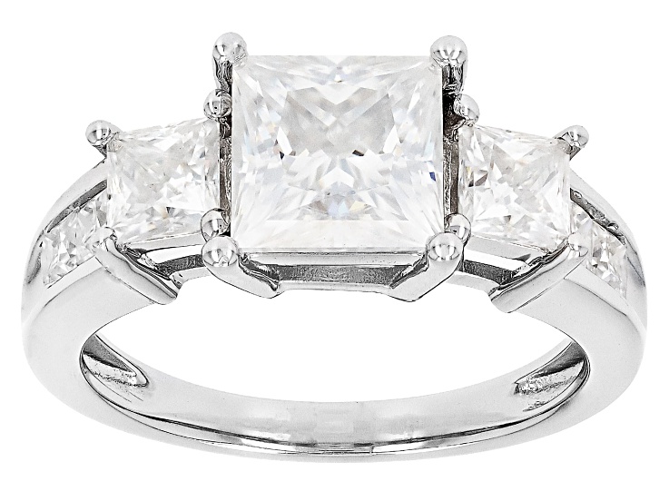 Moissanite Platineve Three Stone Ring 2.94ctw Dew