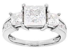 Moissanite Platineve Three Stone Ring 2.94ctw Dew
