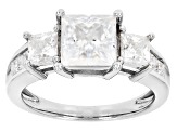 Moissanite Platineve Three Stone Ring 2.94ctw Dew